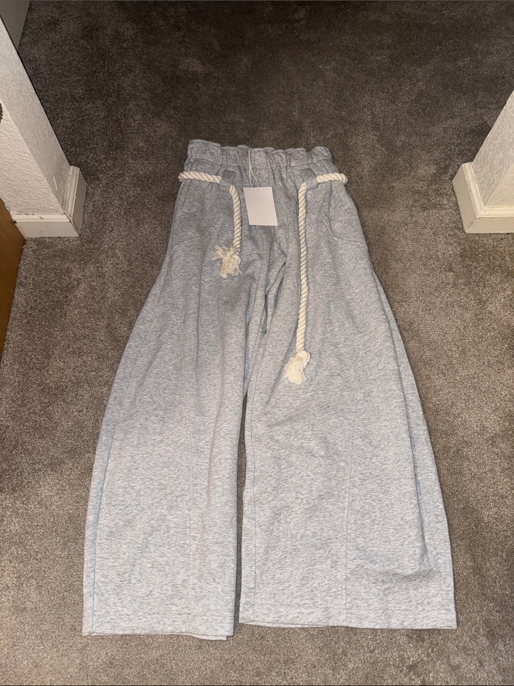 Aelfric Eden Light Gray Wide-Leg Sweatpants with Rope Drawstring